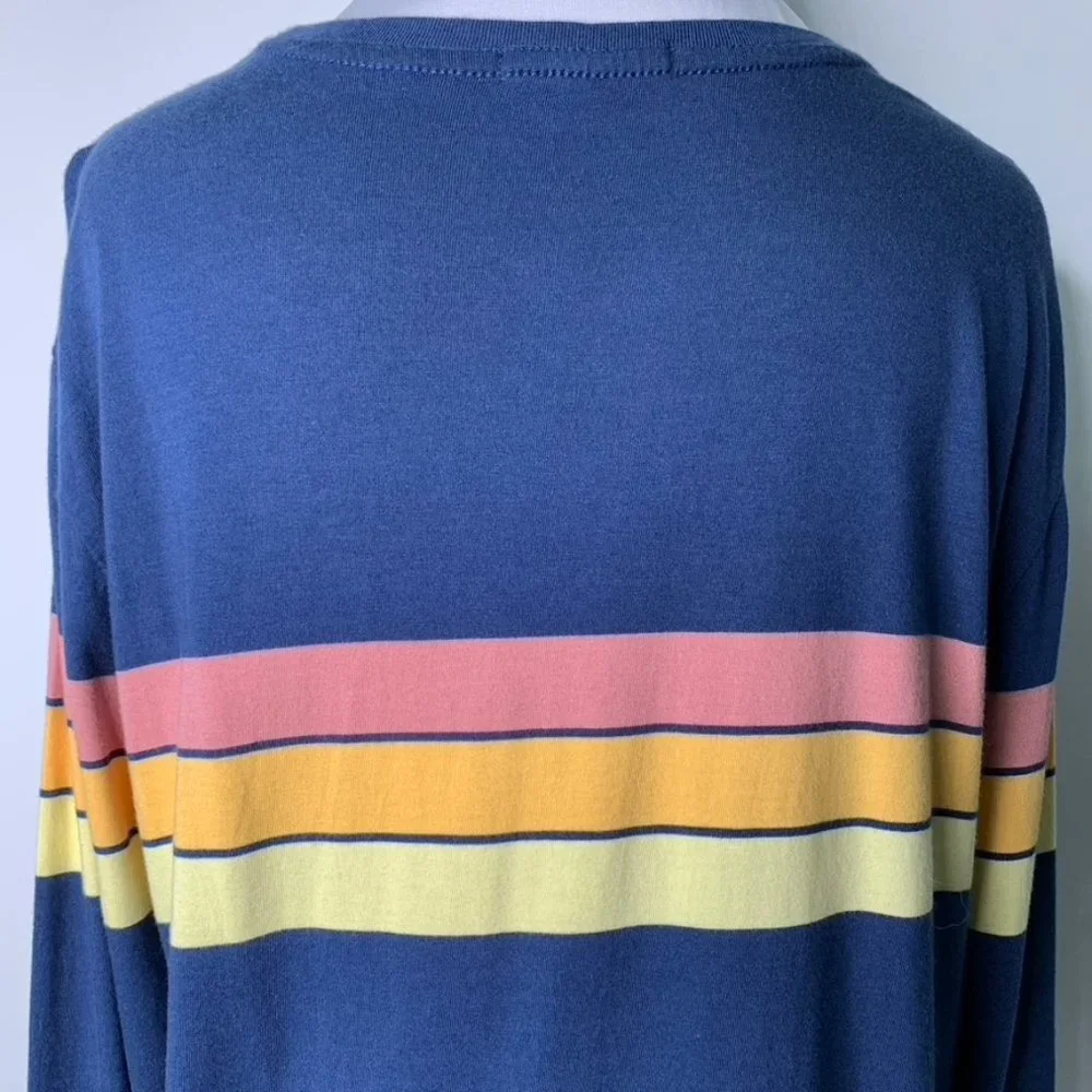 Marine Layer Men's Blue Long Sleeve Cooper Tee Indigo Sunset Stripes Sz Medium